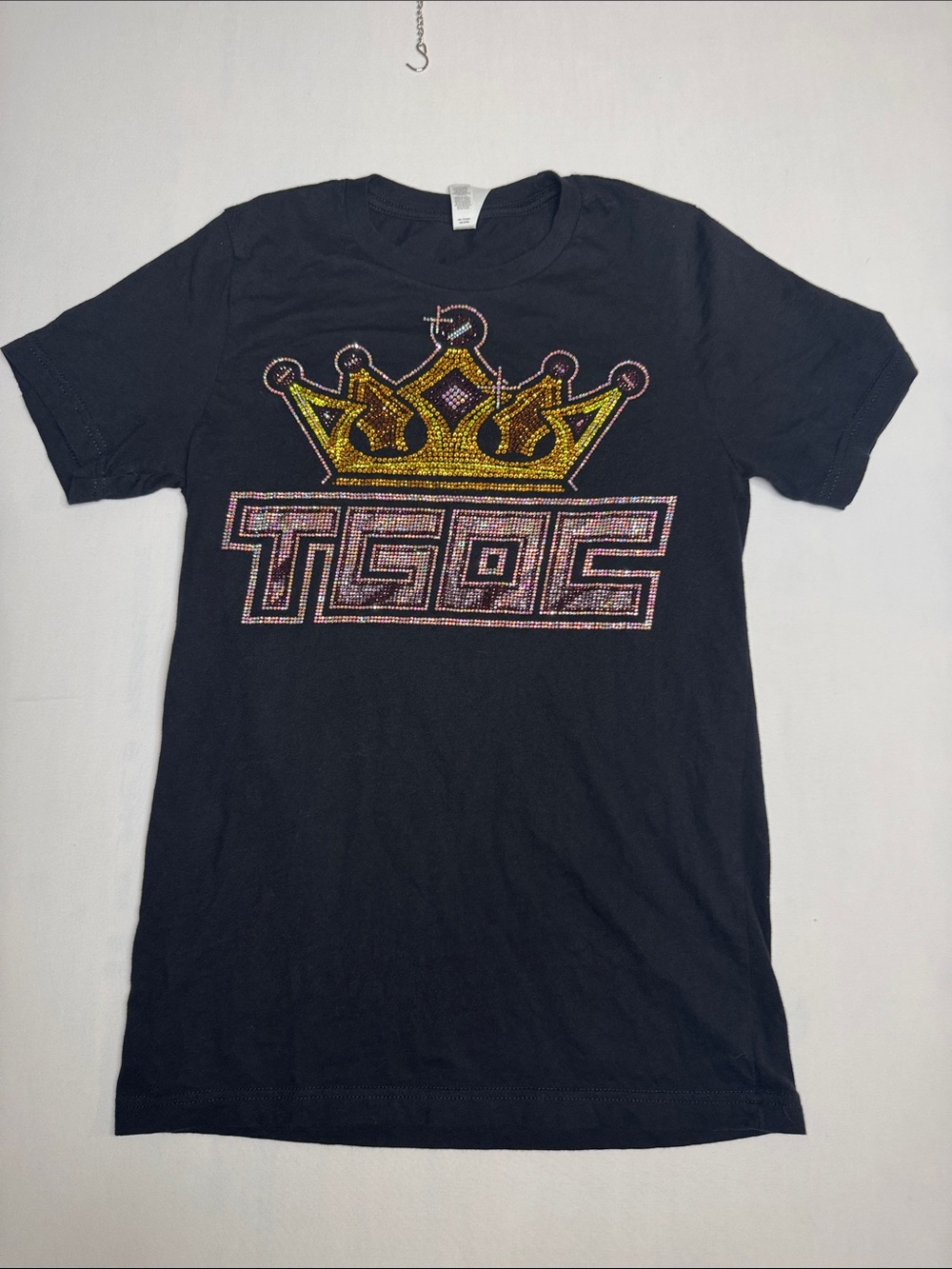 Bella Canvas Black Tee with Gold Crown and Pink Rhinestone Logo